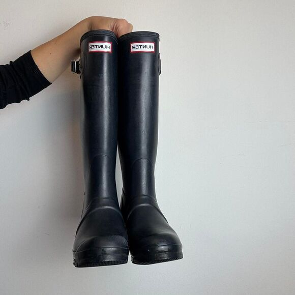 Hunter Womens Dark Blue Knee High Rubber Raining Boots - Picture 2 of 5